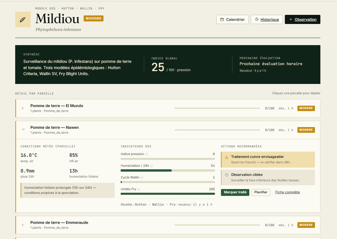 Module mildiou — détail parcelle